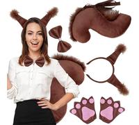 Le costume d'écureuil comprend un bandeau avec oreilles de Therian, des pattes de Therian, un joli nœud papillon et une queue avec sangle élastique, des oreilles et une queue douces pour Noël, Hallow