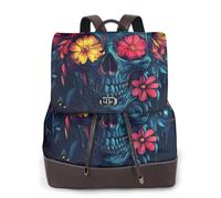 Le crâne fleur est noir foncé sac à dos de voyage tendance pour femme, sac à dos décontracté, sac à dos imprimé en cuir pour femme pour le travail