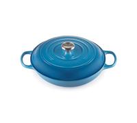 Le Creuset Cocotte peu profonde avec couvercle en fonte émaillée Signature, 30 cm, 3.2 Litres, Bleu de Marseille, 211803020