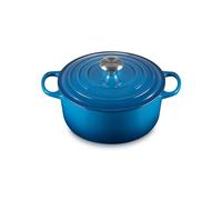 Le Creuset, Cocotte Signature en Fonte Émaillée avec Couvercle, Ø 24 cm, Ronde, Compatible avec Toutes Sources de Chaleur (Induction Incluse), Capacité : 4.2 L, 4.305 kg, Bleu Marseille
