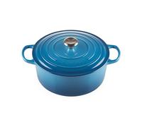 Le Creuset, Cocotte Signature en Fonte Émaillée avec Couvercle, Ø 28 cm, Ronde, Compatible avec Toutes Sources de Chaleur (Induction Incluse), Capacité : 6.7 L, 6.125 kg, Bleu Marseille