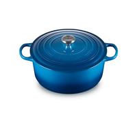 Le Creuset, Cocotte Signature en Fonte Émaillée avec Couvercle, Ø 30cm, Ronde, Compatible avec Toutes Sources de Chaleur (Induction Incluse), Capacité : 8.4 L, 7.165 kg, Bleu Marseille