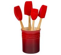 Le Creuset Coffret Pot à Ustensiles Classique (1,1 L) avec Set de 4 Spatules Création, Cerise, 91057001060000