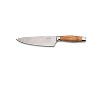 LE CREUSET Couteau Chef, Lame Lisse 15 cm en Acier Damas 18/8, Manche en Bois d'Olivier, Inoxydable, Brun/Argenté,98000315000200