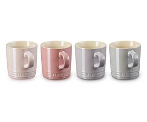 LE CREUSET Lot de 4 tasses en grès, 350 ml, Metallics Rosé (mousseline rose/quartz rose/violet/gris perle) 69113358129031