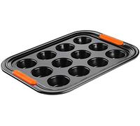 LE CREUSET Moule à 12 Muffins Anti-Adhérent(7 cm), Résistant au Levain, en Acier Siliconé, Anthracite/Orange, 46058000010000