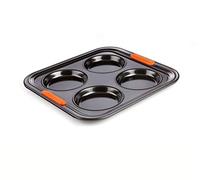 Le Creuset Moule à 4 Tartelettes Anti-Adhérent, Résistant au Levain, en Acier Siliconé, Anthracite/Orange, 10 cm, 94101200000000
