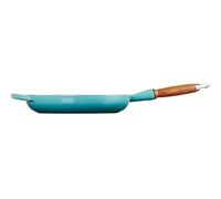 LE CREUSET Poêle à frire en Fonte Émaillée avec poignée en bois, 28 cm, Bleu Caraïbes, 20258281700422