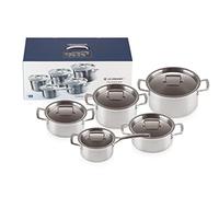 Le Creuset Set de 10 Pièces en Inox 3-ply Intégral avec Couvercles Assortis, 3 Grands faitouts, 1 Faitout Bas, 1 Casserole, 96209400001000, Silver