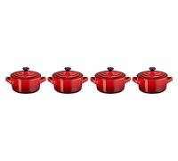 Le Creuset Set de 4 Mini Cocottes Rondes en Céramique, ⌀10 cm, 200 ml, Cerise, 79212100600100