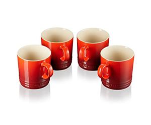 LE CREUSET Set de 4 Mugs en Céramique, 350 ml Chacun, Cerise, 79113350600000