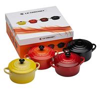 Le Creuset Set de 4 Petites Cocottes en Céramique,0,2L Soleil, volcanique, Cerise, Noir