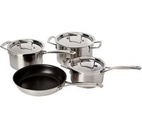 Le Creuset Set de 7 Pièces en Inox 3-ply Intégral avec Couvercles Assortis, 1 Faitout (4L), 2 Casseroles (1,9/2,8 L), 1 poêle anti-adhérente (24 cm), Inox, Argenté,96209100001000