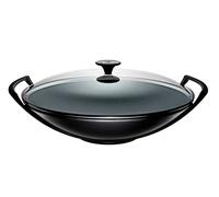 LE CREUSET Wok en fonte émaillée avec couvercle en verre 36 cm Noir Mat