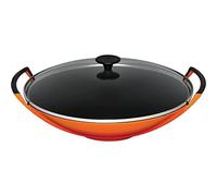 LE CREUSET WOK EN FONTE AVEC COUVERCLE EN VERRE VOLCANIQUE 36 CM