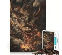 Le déchaînement enflammé d'un Dragon Antique Puzzle de 1000 pièces pour Adultes Jeu de mémoire Amusant Découpe Laser de qualité supérieure Temps Calme et Exercice Mental à la Maison (50x75cm)