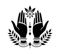 Le design graphique symétrique présente une paire de mains en position de prière et est orné d'un bracelet orné. Stickers lettrage 42x44.1cm Stickers pour vitres Noir