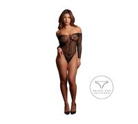 Le Désir Body Noir En Dentelle à Manches Longues Grande Taille