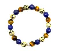 LE DEUCALION Bracelet sans fermoir en pierres véritables de jaspe dalmatien de 8mm et couleurs au choix. Charme petite fleur en argent 925. (LAPIS LAZULI/OEIL DE TIGRE, 19)