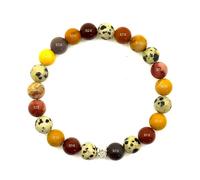 LE DEUCALION Bracelet sans fermoir en pierres véritables de jaspe dalmatien de 8mm et couleurs au choix. Charme petite fleur en argent 925. (JASPE MOKAITE, 18)