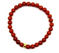 LE DEUCALION Bracelet sans fermoir en pierres véritables, perles de 6 mm avec intercalaire plaqué or. Idée cadeau NOEL, Saint Valentin (JASPE ROUGE, 18)