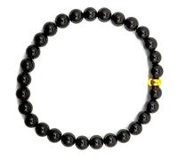 LE DEUCALION Bracelet sans fermoir en pierres véritables, perles de 6 mm avec intercalaire plaqué or. Idée cadeau NOEL, Saint Valentin (TOURMALINE NOIRE, 17)