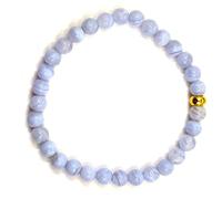 LE DEUCALION Bracelet sans fermoir en pierres véritables, perles de 6 mm avec intercalaire plaqué or. Idée cadeau NOEL, Saint Valentin (CALCEDOINE, 20)