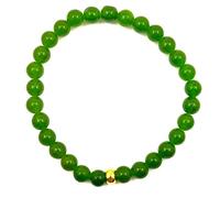 LE DEUCALION Bracelet sans fermoir en pierres véritables, perles de 6 mm avec intercalaire plaqué or. Idée cadeau, Saint Valentin (JADE VERT, 17)
