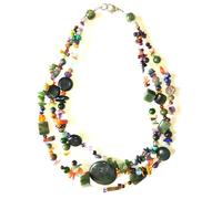 LE DEUCALION Collier 3 rangs monté sur câble, avec des Petites Pierres Véritables Multicolores associées à des Perles en Jade du Canada. Fermoir et apprêts en argent 925 (45)