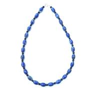 LE DEUCALION Collier en Pierres Naturelles de Lapis Lazuli forme olives, alternées avec Perles de lave. Montage sur Câble et Fermoir en argent 925. Idée cadeau (50, CM)