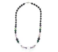 LE DEUCALION Collier en pierres véritables avec perles de lave, améthyste, cristal de roche, malachite et aventurine verte. Montage en argent 925 mat. Fabrication française (60 CM)