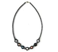LE DEUCALION Collier en pierres véritables d'hématite, de rhodochrosite, de howlite et d'apatite bleue. Montage sur câble et fermoir en argent 925 (45)