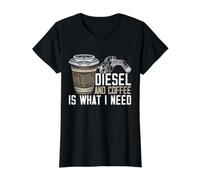 Le Diesel et Le café sont ce Dont J'Ai Besoin pour Un Assistant de Station d'essence T-Shirt Graphique avec Valeur, Femme, Noir, M