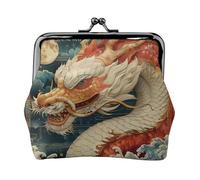 Le dragon blanc et la lune porte-monnaie pour femme, petit portefeuille pour femme, petite trousse de maquillage pour sac à main, portefeuille rétro ultra fin, noir, One Size, Art déco