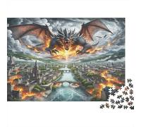 Le Dragon Carton Dragon avec des Ailes brûlant Une Ville Puzzle Classique Cadeau Secret de Noël de Collection 52x38cm/1000 pièces