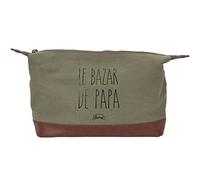 Le Fabuleux Shaman 41-2X-004 Trousse de Toilette Le Bazar de Papa Coton et PVC Fermeture Zip et Boutons Pressions H16 x 13 x 25 cm, Kaki, Marron