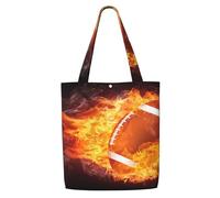 Le football américain en feu，Sacs d'épicerie réutilisables, sacs fourre-tout de grande capacité, sac à bandoulière en toile