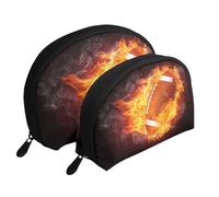 Le Football américain en feu, Trousse de Maquillage Coquille Femme Petit Porte-Monnaie Trousse de Toilette Trousse à cosmétiques 2 pièces