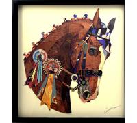 Le gain cher - 3D Collage Art Tableau Handmade 61x61cm Cheval Course Equitation Derby