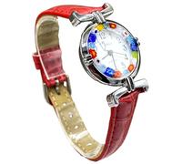 LE GEMME DI VENEZIA Montre Millefiori en verre de Murano avec bracelet en cuir - Rouge multicolore