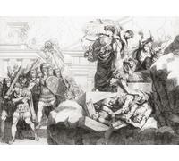 Le général carthaginois Hasdrubal le Boetharch se tient honteusement alors que sa femme le maudit et est sur le point de se jeter elle-même et leurs deux fils dans les flammes d'un temple en feu après