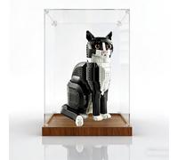 Le -go Ideas Series 21349 Tuxedo Cat Building Set Acrylic Display Case Dustproof Clear Storage Box Compatible with Lego 21349 (Case Only, No Model) (Wood)