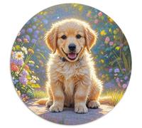 Le Golden Retriever 1000 Pièces Puzzle Circulaire Classiques Mignon Pets Puzzles Jouets Éduchatifs Cadeau Unique pour Adultes Et Enfants 1000pcs (67.5x67.5cm)