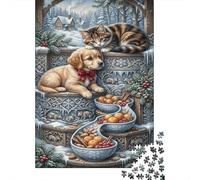 Le Golden RetrieverTabby Cat Puzzle Classique 1000 Pièces Complet Neige de Noël pour Grands-Parents Amélioration De La Mémoire Activité Intérieure 38x26cm/1000pcs
