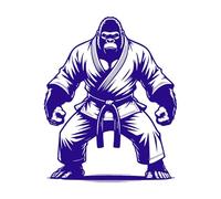 Le gorille karatéka se tient en position de combat, prêt Stickers lettrage 41x50.9cm Personnalisation Bleu foncé