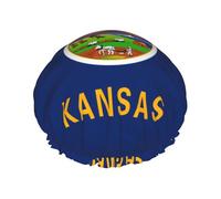 Le grand bonnet de douche double couche du drapeau de l'État du Kansas empêche les cheveux de s'emmêler pendant la douche et les soins de la peau.