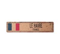 LE HAVRE FRANCE Plaque de rue vintage drapeau français ville campagne route mur rustique