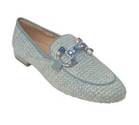 Le Jade 3390 Mocassins Femme en Paille Tressée Bleu avec Décoration Bijou Bleu Semelle en Cuir, bleu ciel, 35 EU