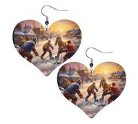 Le jeu de hockey était très compétitif - Boucles d'oreilles en cuir avec pendentif en forme de cœur - Élégant et léger - Pour femmes et filles - Taille unique - Cuir - Sans pierre précieuse