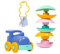 Le Jouet Simple - Coffret d’éveil - Hochet Orange, Coupelles, Train Bleu - Cadeau de naissance - 6mois+ - Made in France - 100% Recyclable - Lavable Lave-vaisselle
